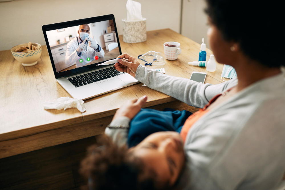 Mother having video call